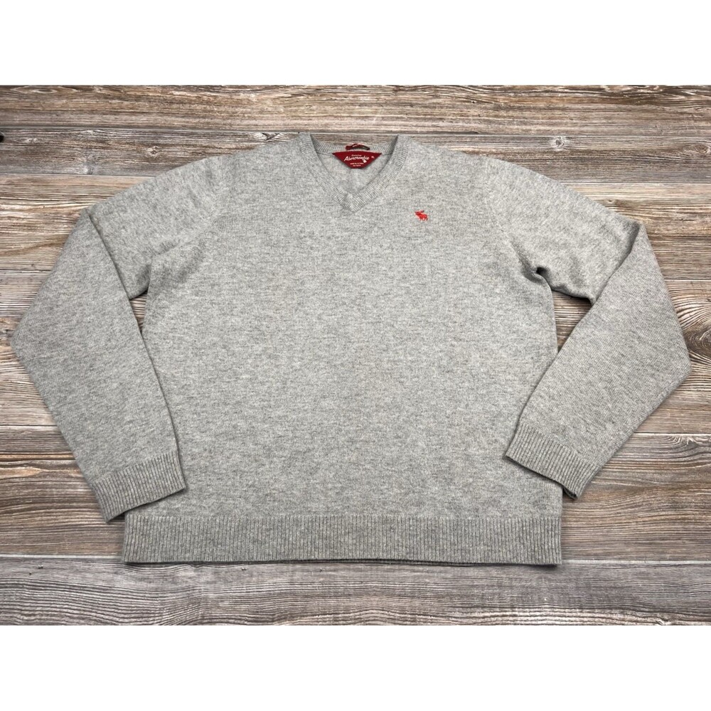 Abercrombie & Fitch Mens Gray Sweater‎ Muscle V Neck XL Wool Blend Preppy Cabin
